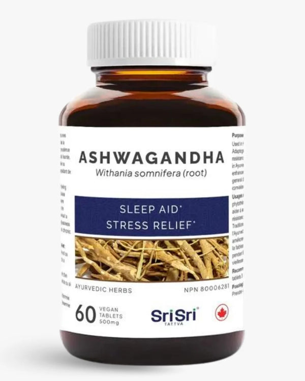 Close-up bottle of Ashwagandha (Withania somnifera) — Ayurvedic herb, NPN sleep aid and stress support in Canada