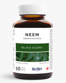 High-resolution close-up of the Neem tablets bottle, highlighting the NPN 80034501, 60 vegan tablets, and the traditional use