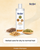 Sri Sri Tattva Protein Shampoo bottle with ingredients on a beige background