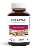 High-resolution close-up of the official Shatavari bottle, highlighting the name, NPN 80028628, and the claim "Hyper Acidity