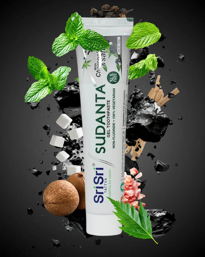 Sudanta Charcoal Gel Toothpaste product image with 9 Ayurvedic Ingredients 