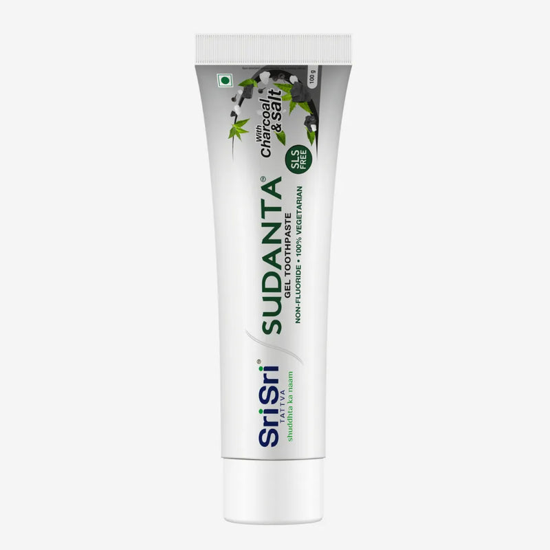 Sri Sri Sudanta Gel Charcoal toothpaste 100g tube on a white background