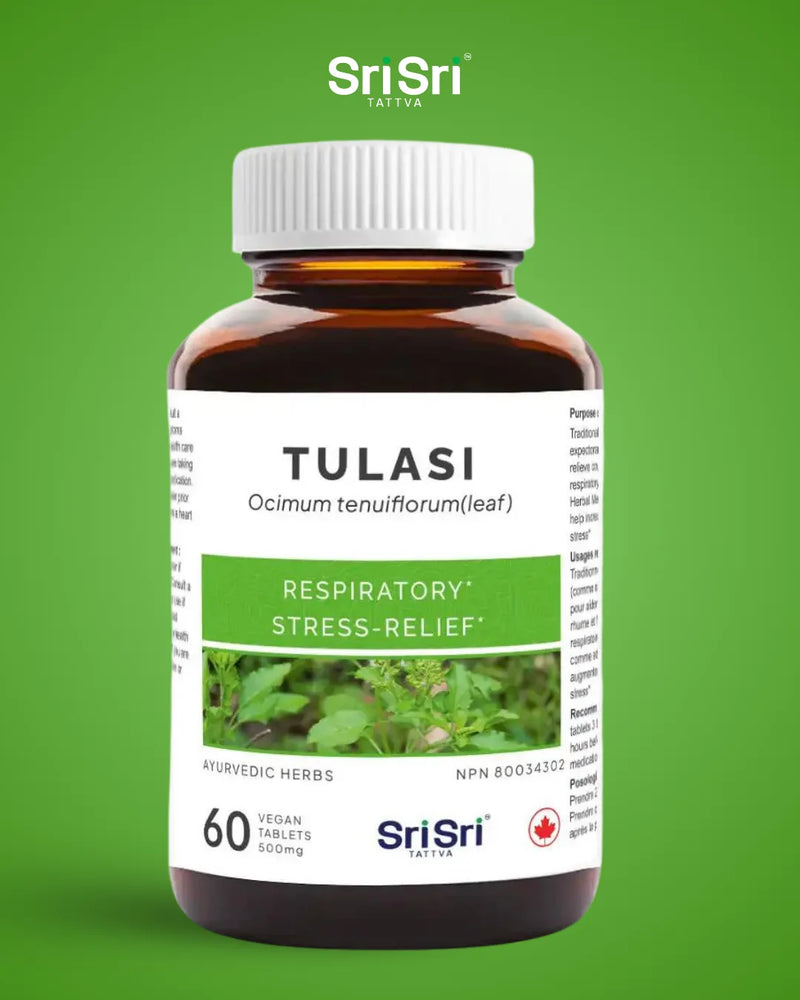 Tulasi bottle hero — Holy Basil respiratory* and stress-relief* tablets with NPN in Canada; natural cough & cold remedy