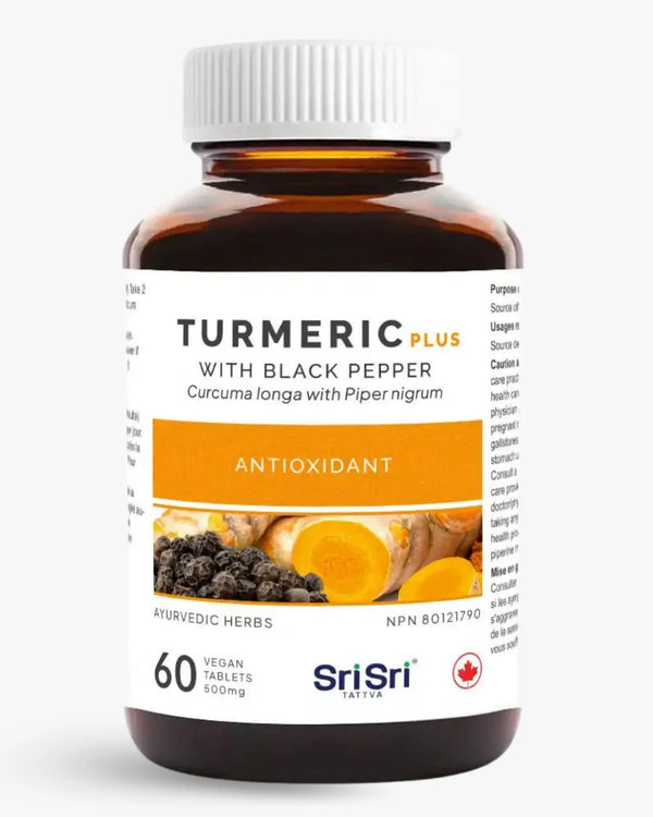 Turmeric Plus with Black Pepper supplement bottle on a white background