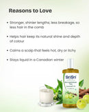 Reasons to love Bhringamalakadi Taila: stronger shinier lengths with less breakage, natural depth of colour, calmer scalp, stays liquid in winter