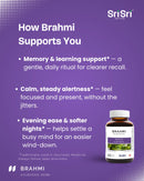 How Brahmi supports you — memory & learning support, calm steady alertness, easier evening wind-down