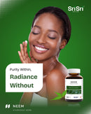 Beautiful woman applying product to her face, featuring the tagline "Purity Within, Radiance Without" with the Neem Ayurvedic Herb