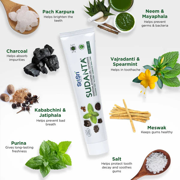 Sri Sri Tattva Sudanta Charcaol  gel Vegan Toothpaste with Ayurvedic Ingredients 