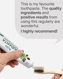 Customer review of Sudanta Charcoal Gel Ayurvedic toothpaste with charcoal gel on a bamboo toothbrush