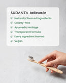 Sudanta Ayurvedic toothpaste brand values including cruelty-free, vegan and transparent ingredient formulation