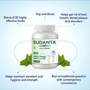 A bottle of Sudanta Tooth Tabs with Benifits